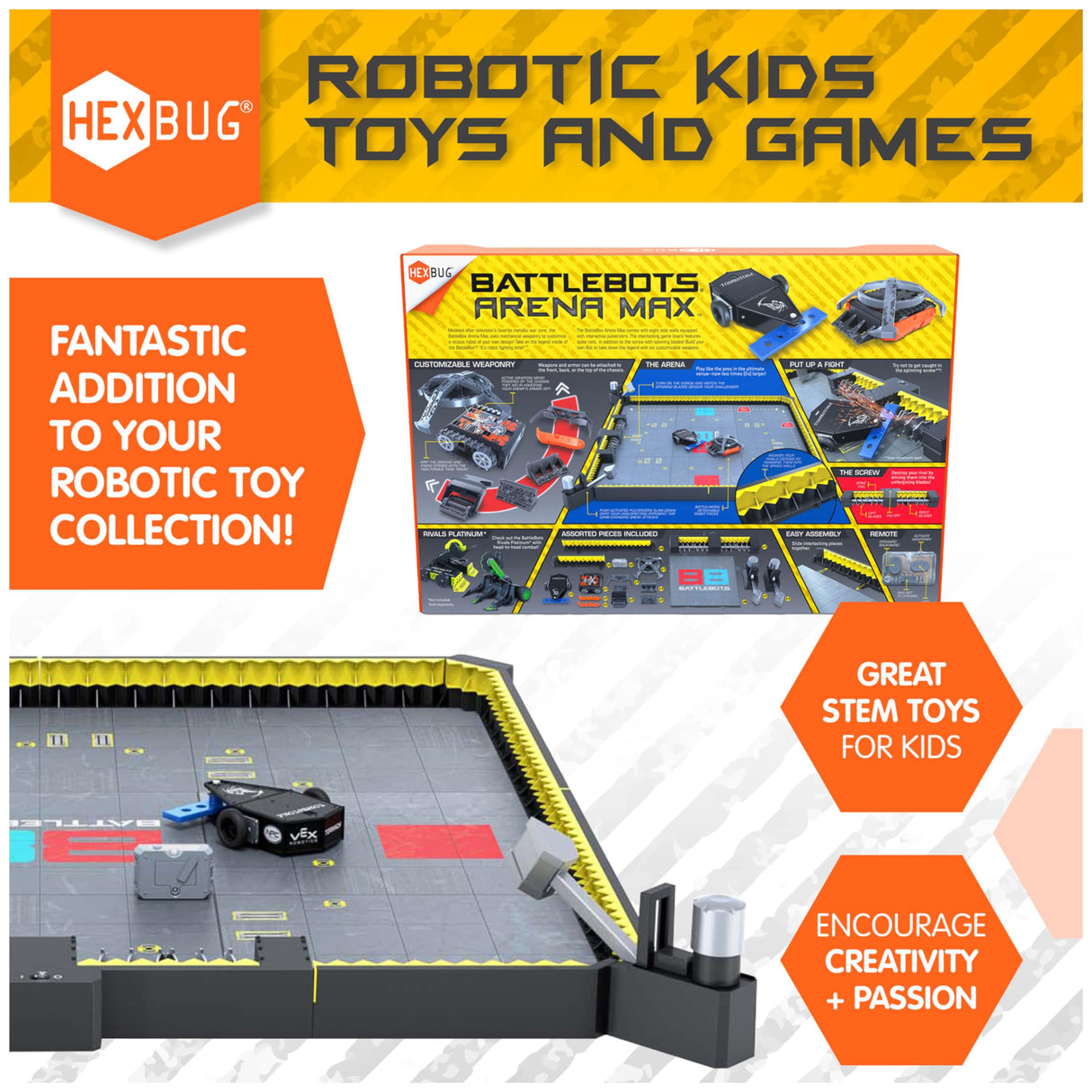 HEXBUG BattleBots Arena MAX, Juguetes Robot de Control Remoto para niños con más de 30 Piezas, Juguetes Stem para niños y niñas de 8 años en adelante, baterías Incluidas