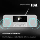 TechniSat - Radio Digital estéreo 4 C (Dab +, FM, Pantalla a Color, Bluetooth, conexión para Auriculares, Entrada Auxiliar, Pantalla OLED, 20 W RMS, Altavoz Elac), Color Blanco