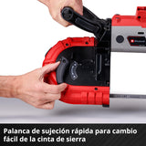 Einhell Sierra de banda con batería TE-MB 18/127 Li-Solo Power X-Change (18 V, 115 mm altura de corte, 127 mm anchura de corte, bastidor inferior, luz LED, incl. 2 bandas de sierra, sin batería)