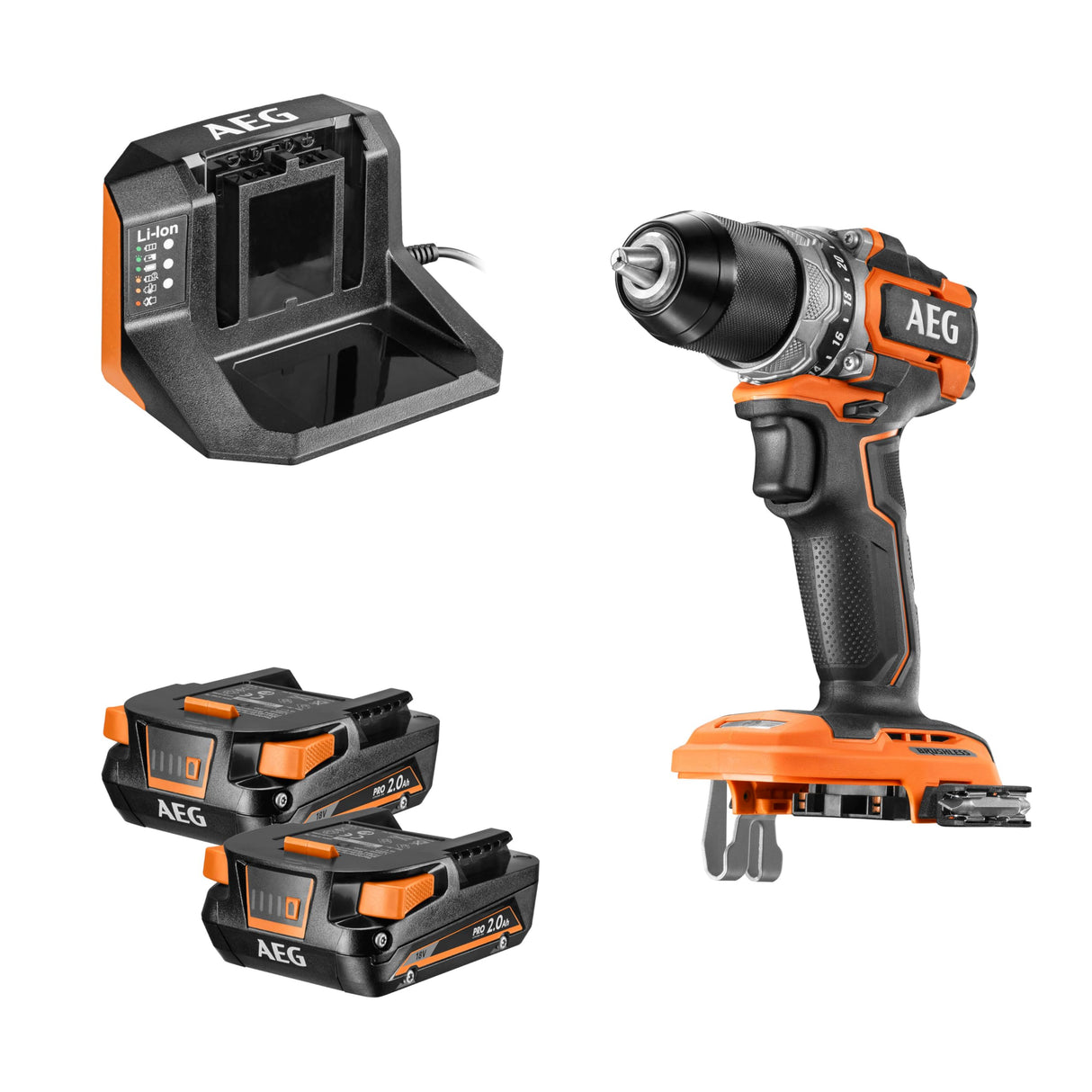 AEG BS18SBL-202C - Taladro atornillador SUBCOMPACT (18 V, 65 Nm, incluye 2 baterías de 2,0 Ah y cargador