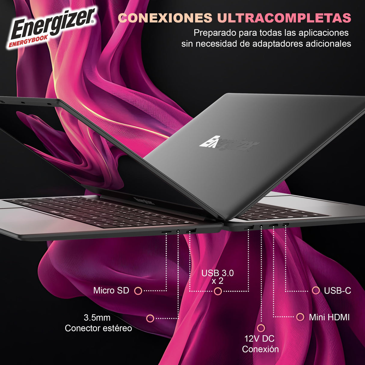 Energizer EnergyBook: portátil de 15,6'' HD+, Intel Celeron, 8 GB de RAM, SSD de 256 GB, gráficos UHD, Windows 11, Teclado QWERTY (Interfaz), USB 3.0, HDMI