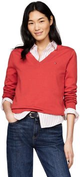 Tommy Hilfiger Mujer Jersey V-Neck Jersey de Punto, Rojo (Terra Red), 3XL