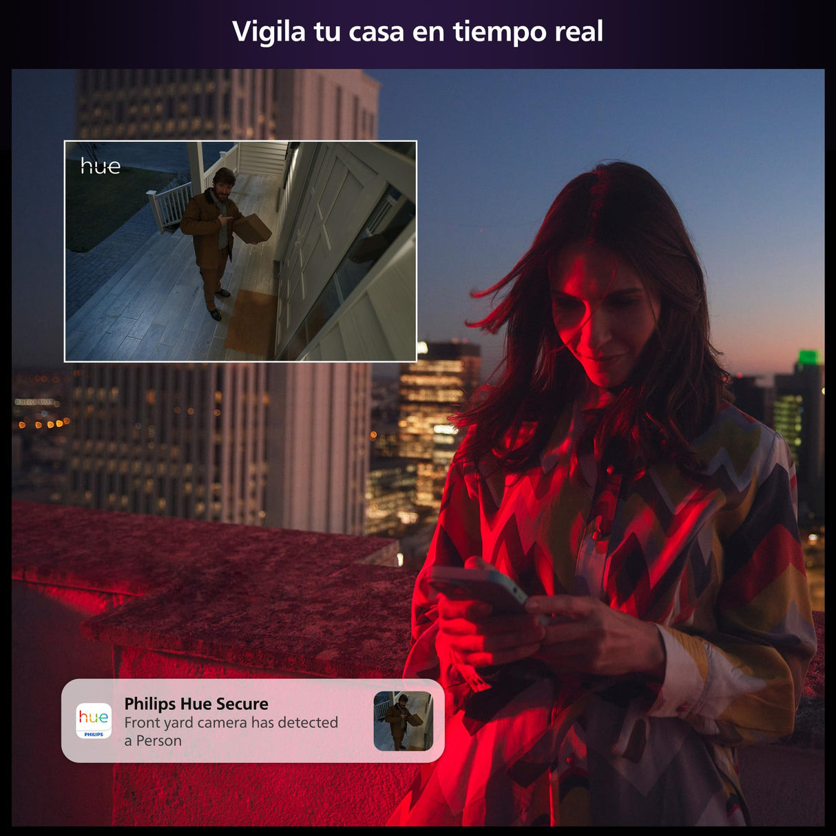 Philips Hue Secure Cámara de Video Vigilancia Inteligente con Base, para Exteriores o Interiores, Versión con Cable, Full HD Video, Control de Seguridad e Iluminación en Una Sola App, Negro
