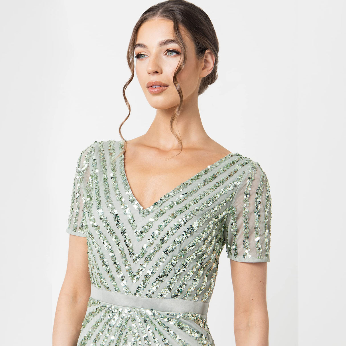 Maya Deluxe Abendkleid Pailletten Maxi Elegant für Hochzeit Vestido de la Dama de Honor De Las Mujeres, Verde, 46