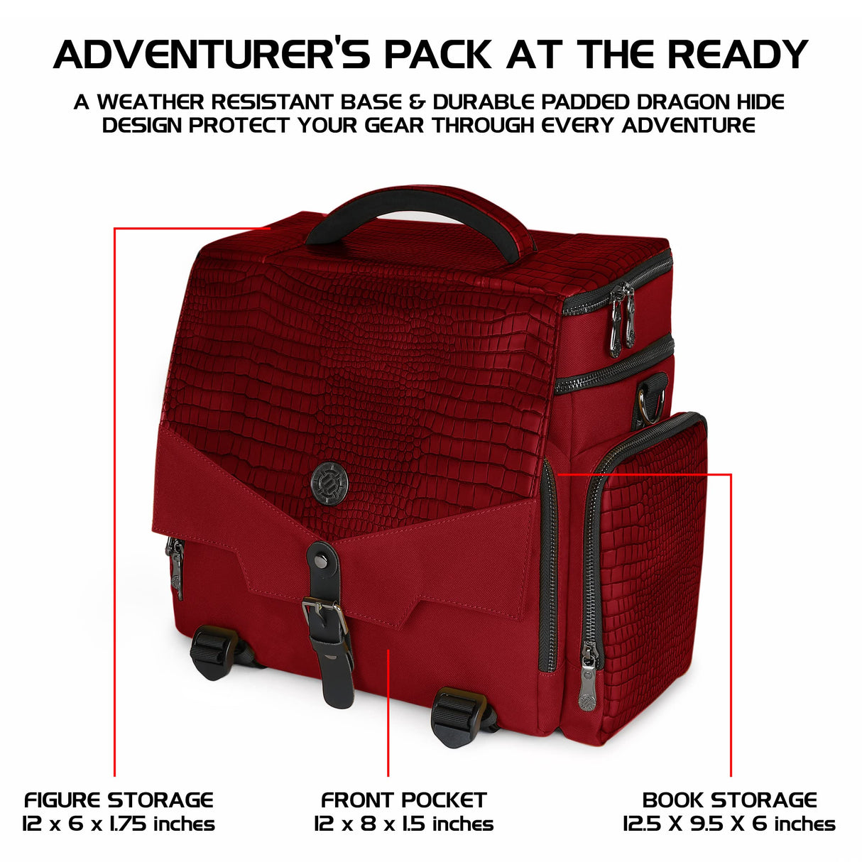 ENHANCE DND Bag - Bolsa de Accesorios RPG Dungeons and Dragons con Almacenamiento de minis, Soporte para Alfombrillas, Bolsillos para Dados, se Adapta a 4-8 Libros, Rojo dragón, Personalizable
