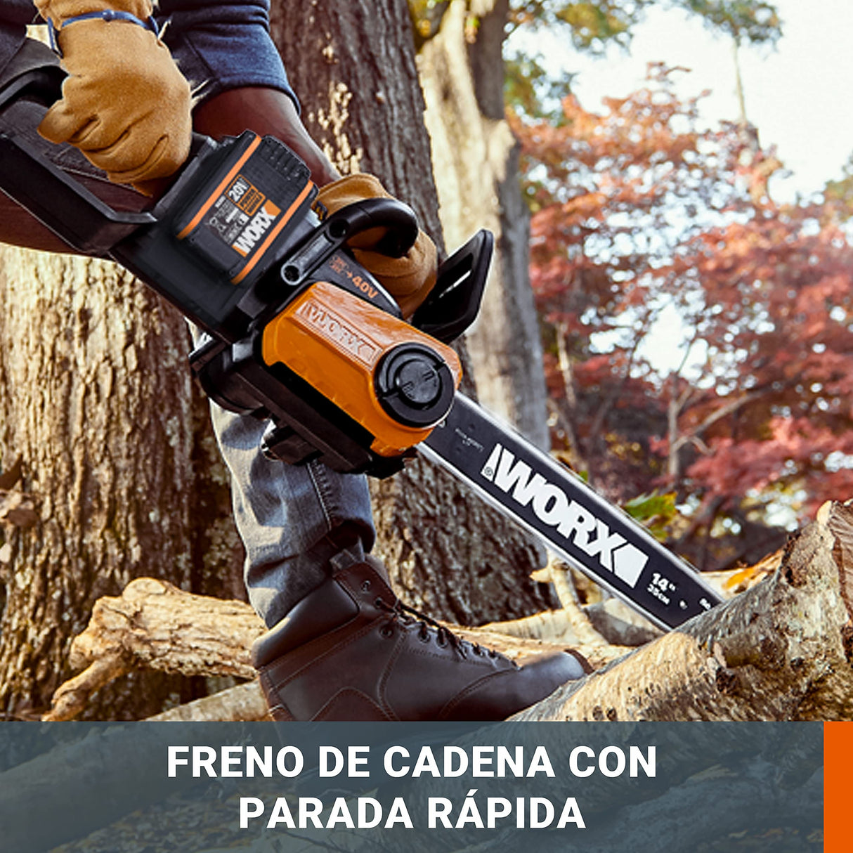 WORX Motosierra 40V (2x20V) | PowerShare | WG384E - 2 baterías 2Ah | 35 cm Motor Brushless