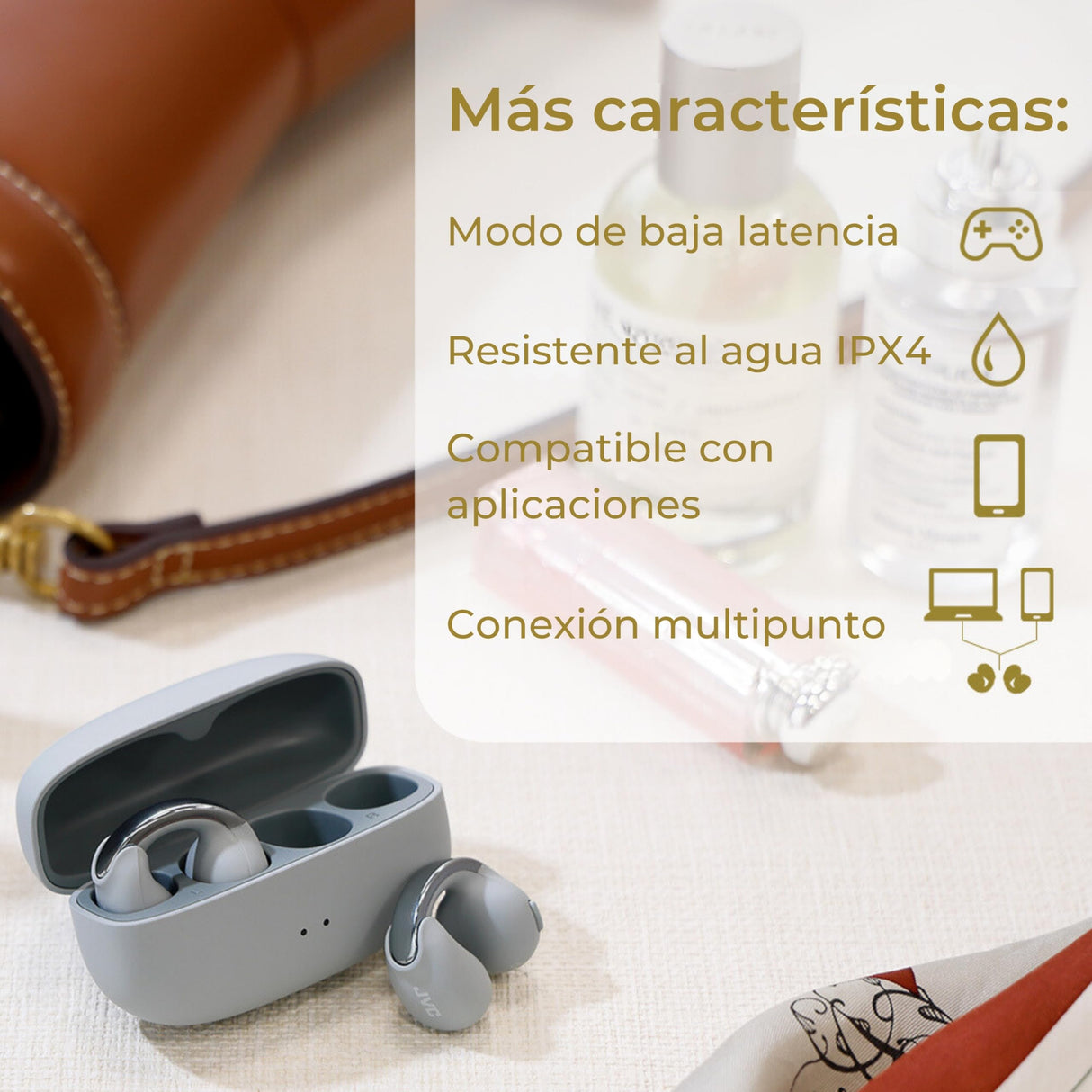 JVC Auriculares Inalámbricos Bluetooth | 24h de Batería y Carga Rápida | Oido Abierto | Ligeros y Resistentes al Agua | Ideales para el Deporte con IPX4 y Control Táctil - HA-NP1T Gris