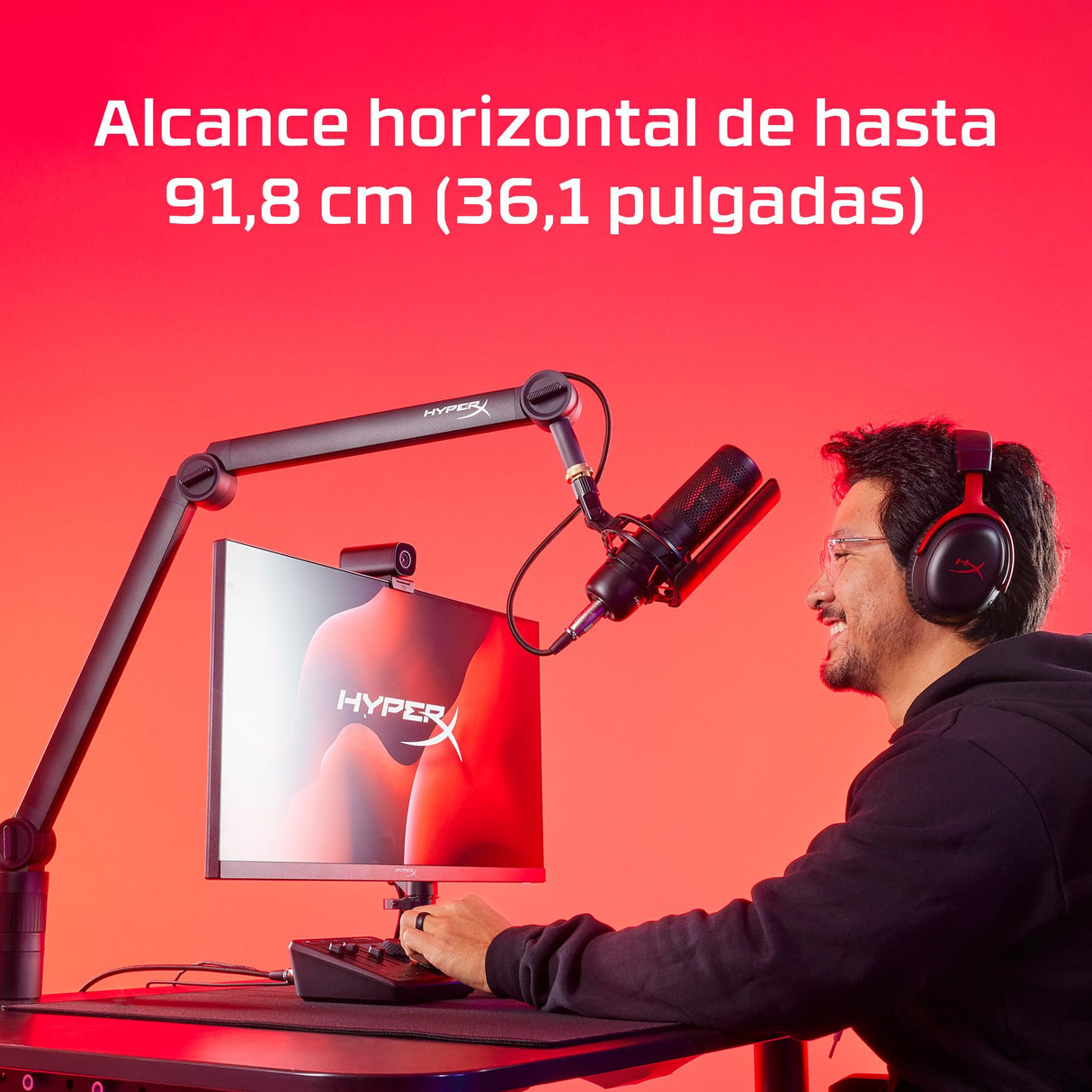 HyperX Caster - Brazo para micrófono y cámara, soporte, streaming y creación de contenido, hasta 1kg de peso, Negro