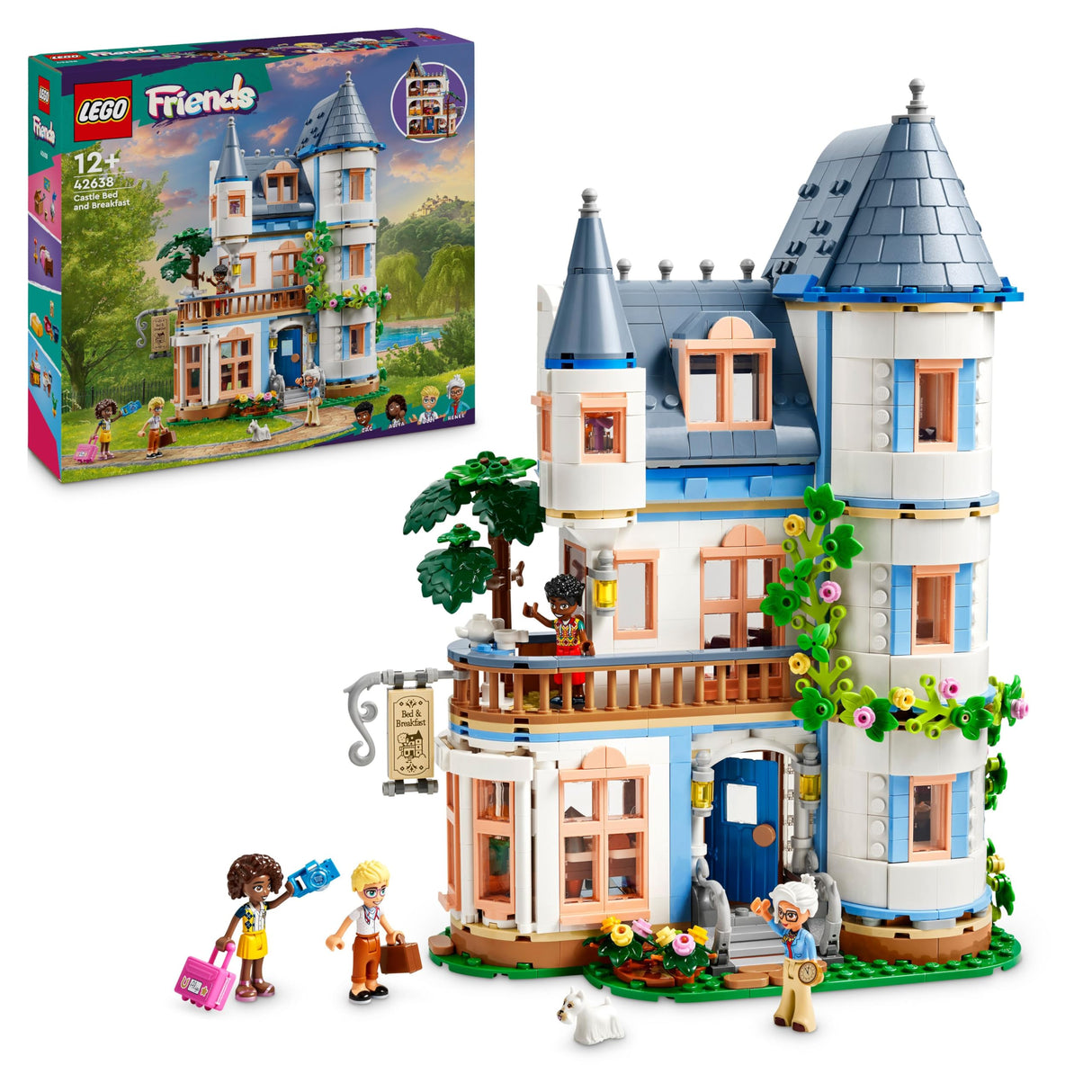 LEGO Friends Hostal del Castillo de Juguete, Juego con Hotel y 4 Mini Muñecos, Regalo para Niñas y Niños de 12 Años o Más, Figura de un Perro y Accesorios, Decoración para la Estantería 42638
