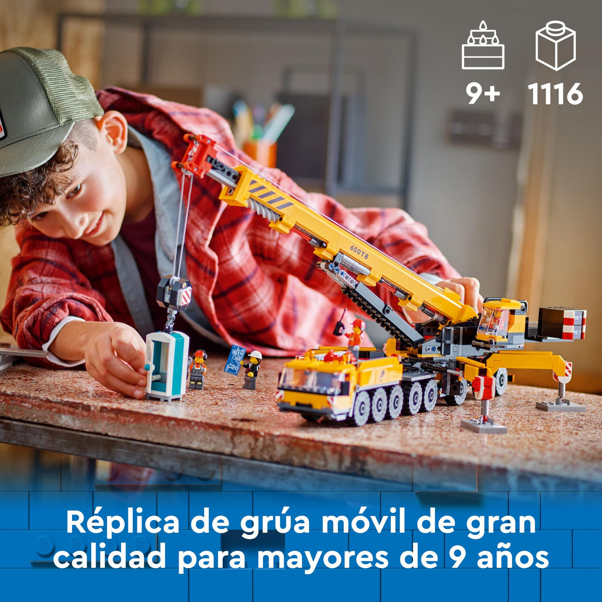 LEGO City Grúa de Obra Móvil Amarilla de Juguete de Construcción, Regalo para Niños y Niñas de 9 Años o Más, Juego Creativo con Vehículos, 4 Minifiguras de Obreros para el Juego de rol 60409