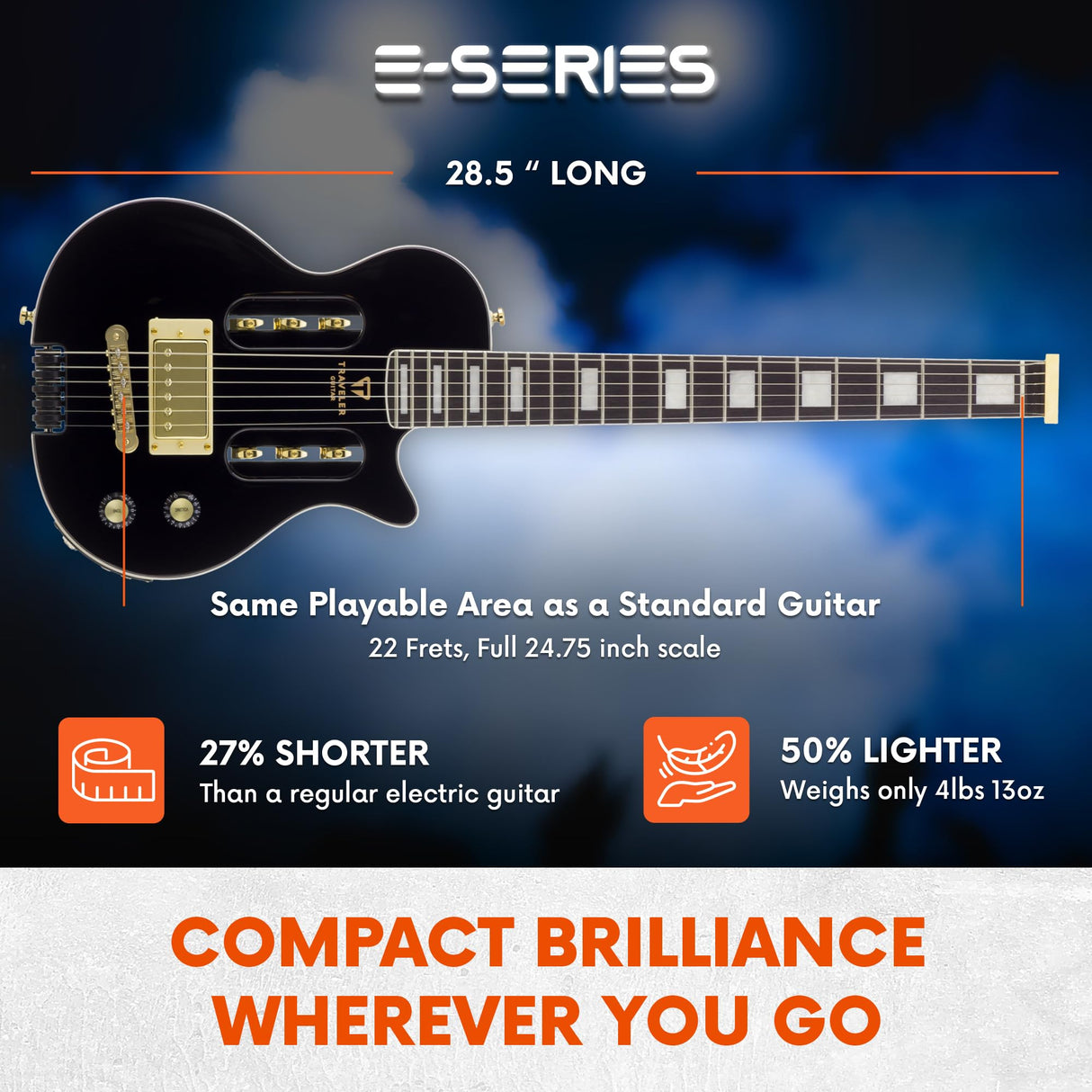 Traveler Guitar Guitarra eléctrica personalizada EG-1, negro brillante (EG1C BKG)