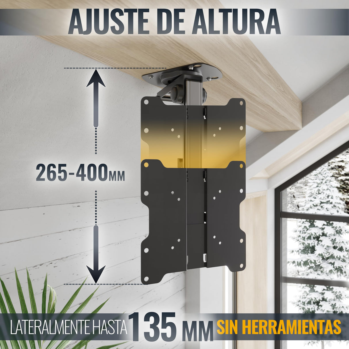 RICOO Soporte TV Techo Giratorio Plegable Televisión 13-33" (33-84cm) D0122 Brazo Universal Televisor LED/LCD/Curvo VESA 75x75-200x200 Negro
