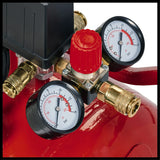 Einhell Compresor TE-AC 400/50/10 V (cilindro en V lubricado por aceite, 2200W, 10 bar, tanque de 50L, capacidad de aspiración de 400l/min, reductor de presión, 2 manómetros y 2 acoplamientos rápidos)