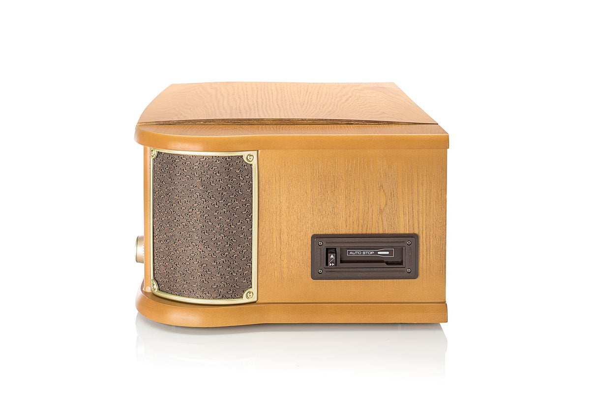 Dual NR 4 Nostalgie - Cadena musical con tocadiscos (radio FM/AM, CD-RW, MP3, USB, casete, entrada auxiliar), color marrón (importado)