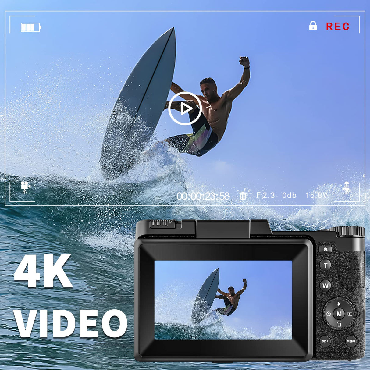 SWAGITLOUD Cámara Digital 4K 48MP Vlogging para YouTube con Zoom Digital 16X, Función Macro y Flash Elevable, Compacta con Pantalla Abatible de 3 Pulgadas 180°, Tarjeta TF de 32 GB, 2 Baterías, Negra