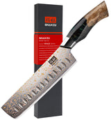 SHAN ZU Cuchillo Nakiri Damasco de Cobre y Acero 33 capas, Cuchillo de Cocina Damas, Cuchillo para Verdura Japonés Forjado a Mano con Mango de Madera de Arce - VENUS Series