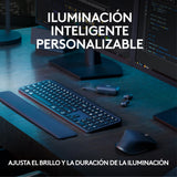 Logitech MX Keys S Combo, Teclado y Ratón Inalámbricos de Calidad con Apoyo, Iluminación, Desplazamiento Rápido, Bluetooth, USB C, para Windows/Linux/Chrome/Mac, Disposición QWERTY Español, Grafito