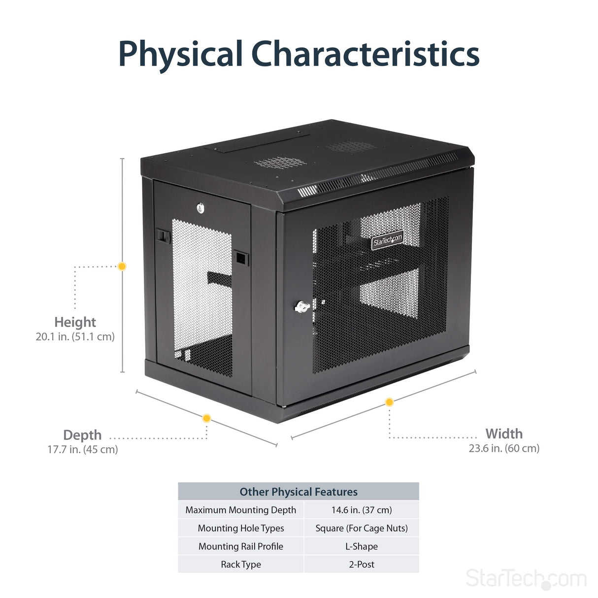 StarTech.com Armario Rack de Pared para Servidores 9U 19" 2 Columnas Estante 1U - Rack de Servidores de Montaje en Pared