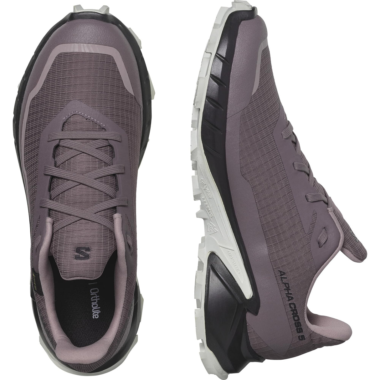 Salomon ALPHACROSS 5 GORE-TEX, Zapatos de senderismo para Mujer, Moonscape Black White, 39 1/3 EU
