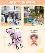 Bayer Chic 2000 - Cochecito para muñecas Linus Duo para niños de 4 a 8 años, Flores, Rosa 690-53