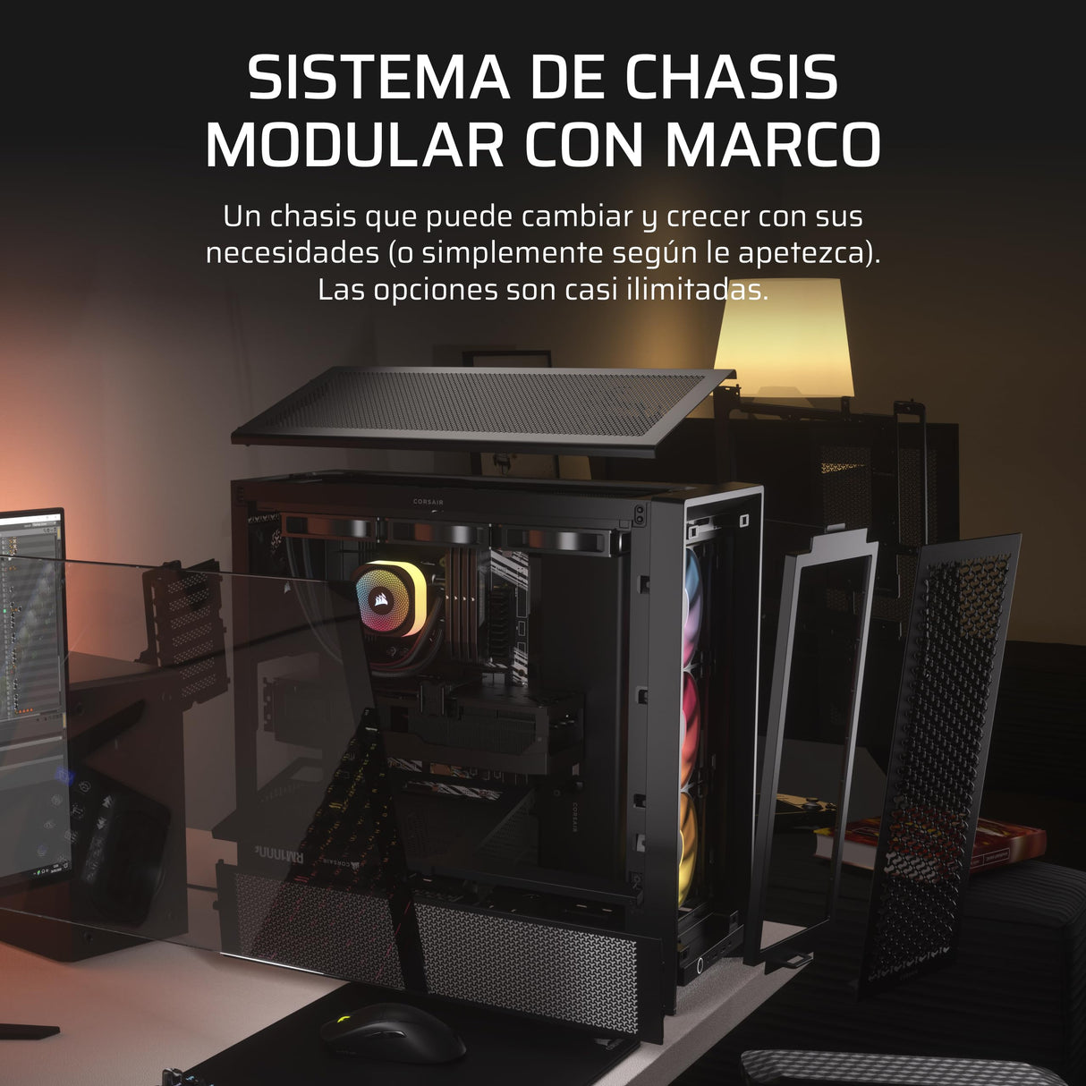 CORSAIR Frame 4000D RS ARGB Caja Modular ATX Mid–Tower para PC – Alto Flujo de Aire, 3 Ventiladores RS ARGB preinstalados, ASUS BTF, MSI Project Zero, Gigabyte Project Stealth – Negro