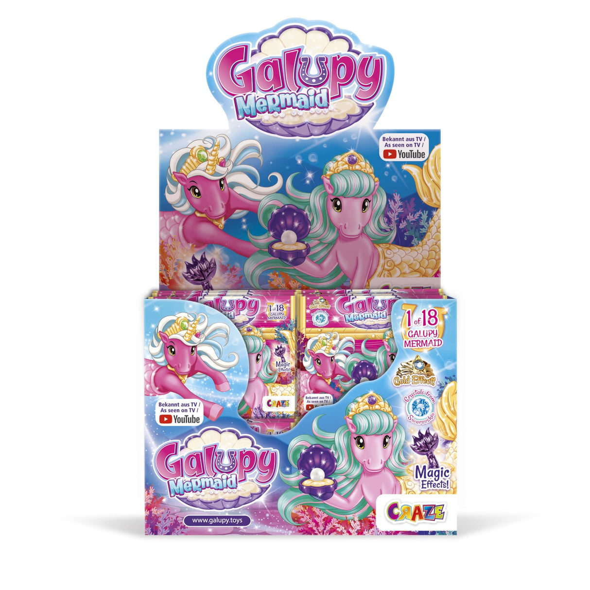 Galupy Mermaid, 20 Figuras de Juguete para niñas, 20 Unicornios con Cola de Sirena, Figuras coleccionables, Caja de 20 cofres Individuales