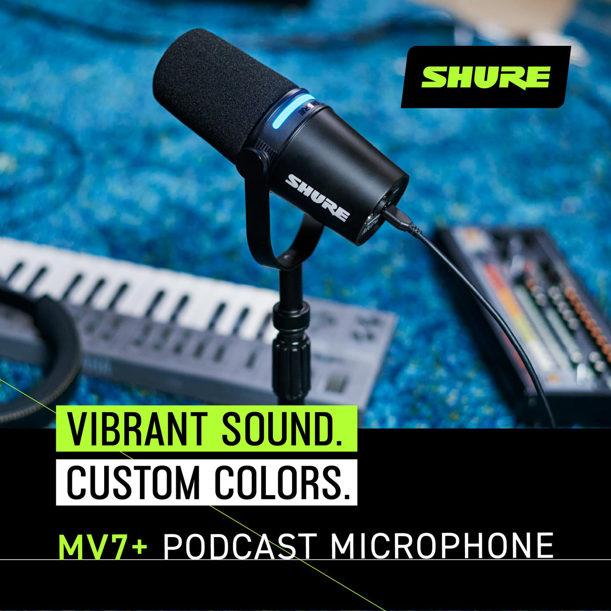 Shure MV7+ Podcast Mikrofon-Verbessertes Audio, LED-Touchpanel, USB-C- und XLR-Ausgänge, Auto-Level-Modus, digitaler Pop-Filter, Halleffekte, Podcasting, Streaming, Aufnahme - Schwarz