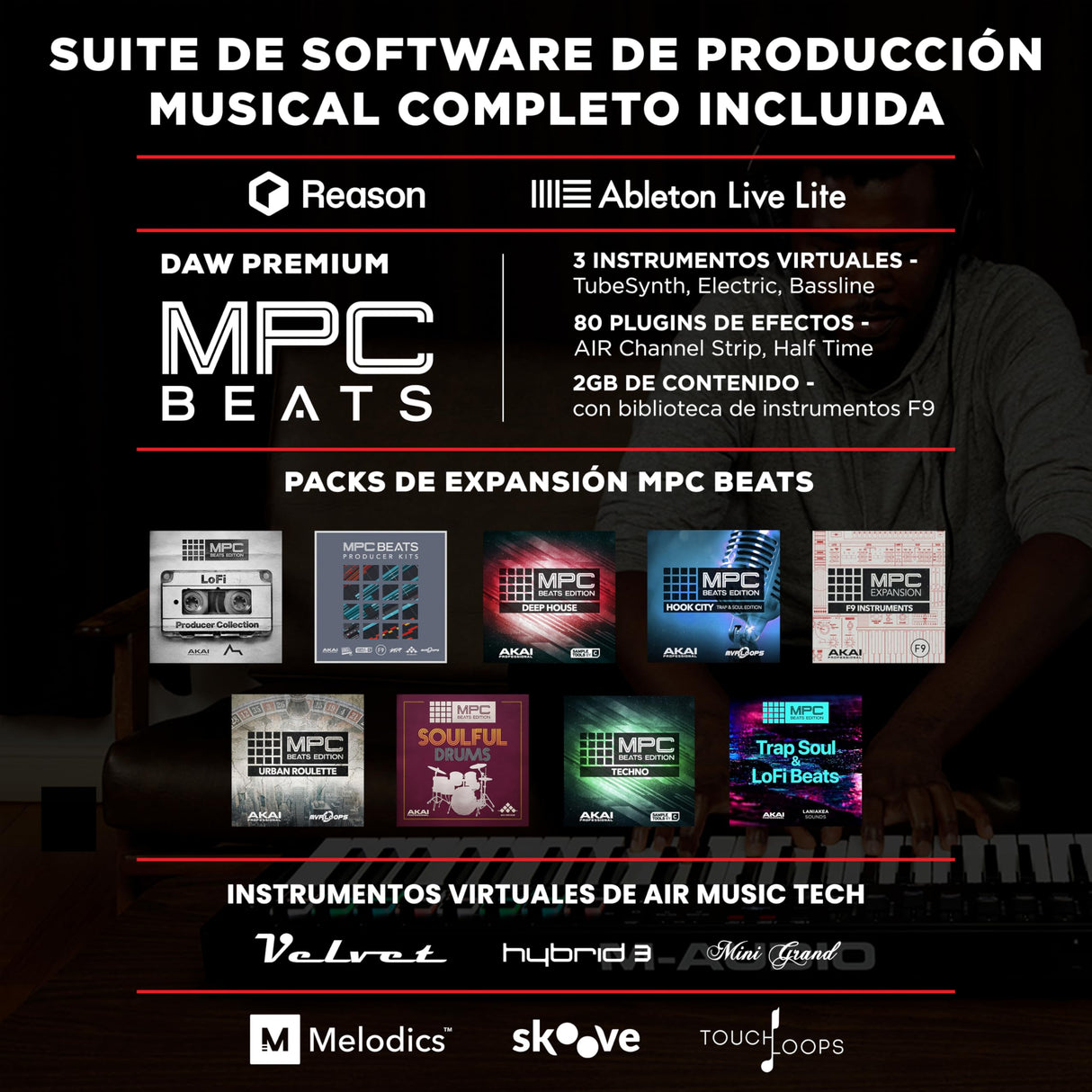 M-Audio Oxygen Pro 49 - teclado controlador MIDI USB con 49 teclas, beat pads, perillas asignables de MIDI, botones y faders, más pack de sonidos de Native Instruments (integración de NKS)