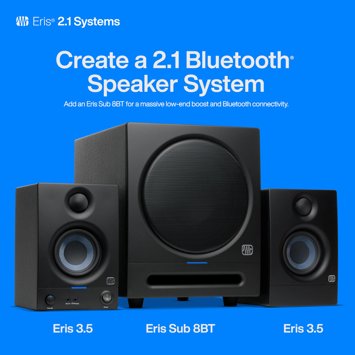 PreSonus Eris 3.5 Gen 2, Altavoces Activos de Escritorio 3.5" para Multimedia, Juegos, Producción Musical de Calidad Estudio, Potencia 50 W