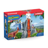 Schleich Dinosaurs 42564 — Set Campamento Base de Expedición con Dinosaurios de Juguetes — Incluye Volcán en Erupción LED, Exploradores y 2 Figuras de Dinosaurios — Juguetes para Niños 5 Años o Más