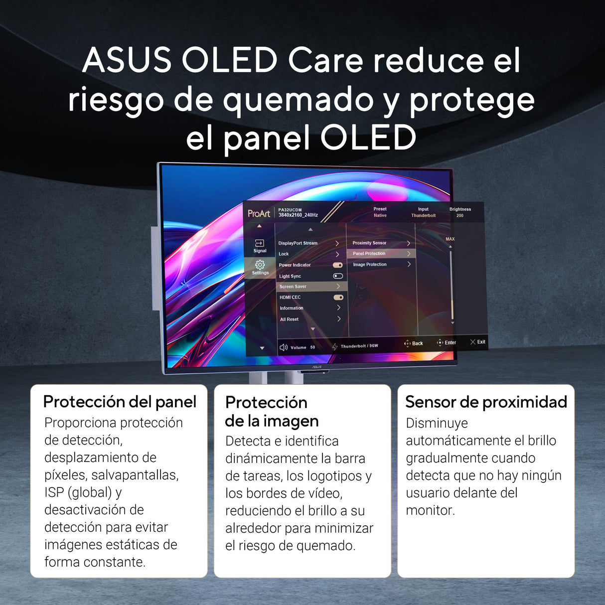 ASUS ProArt Display OLED PA32UCDM Monitor Profesional de 32 Pulgadas, 4K UHD 3840x2160, QD-OLED, Ultrafino, 240Hz, 0.1ms, HDR-10, HLG, 99% DCI-P3, Thunderbolt 4, Calman Ready, ColorSpace