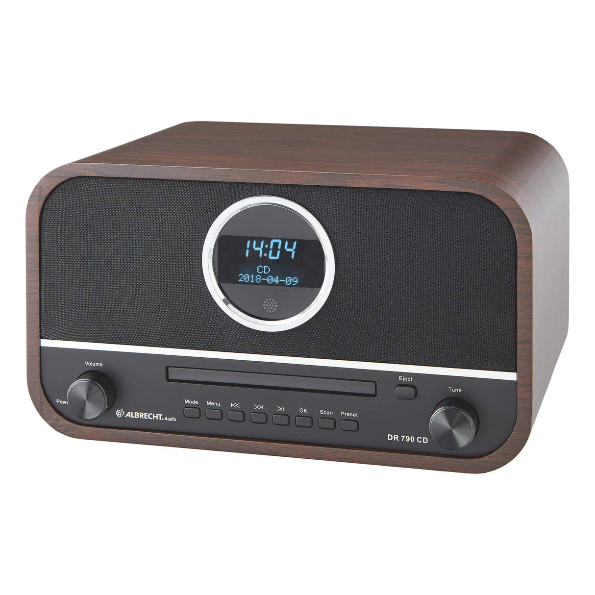 Albrecht DR790CD Radio Digital Dab+, 27790, multifunción, Incluye Reproductor de CD y Bluetooth, Carcasa de Madera en marrón Oscuro