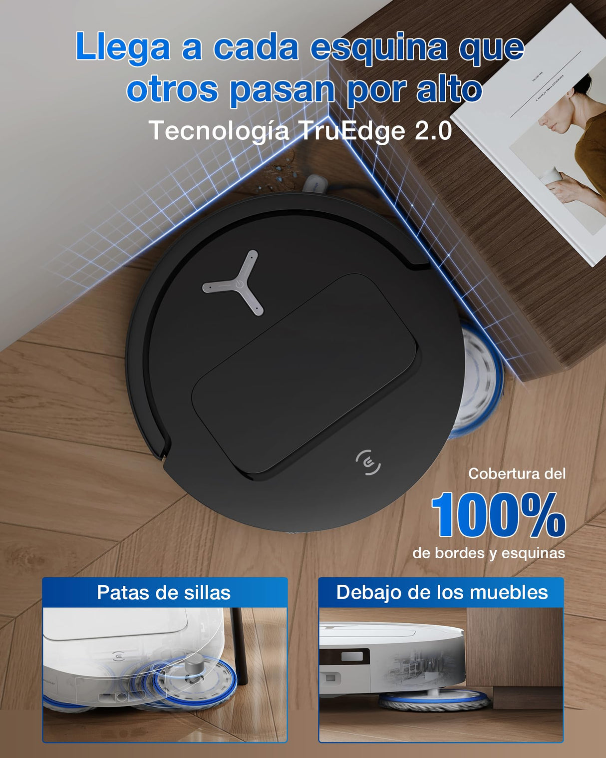 ECOVACS Deebot T50 Omni Gen2 Robot Vacuum Cleaner, 15000 Pa, Extendable Side Brush and Mops, ZeroTangle 2.0, Washing with Hot Water at 75 °C, Ultrathin 81 mm, Black