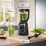 Bosch, batidora de vaso MMB6652B, VitaPower Serie 6, motor de 1800 vatios, velocidad del motor de hasta 45.000 rpm, 6 programas automáticos, jarra batidora Tritan, negro