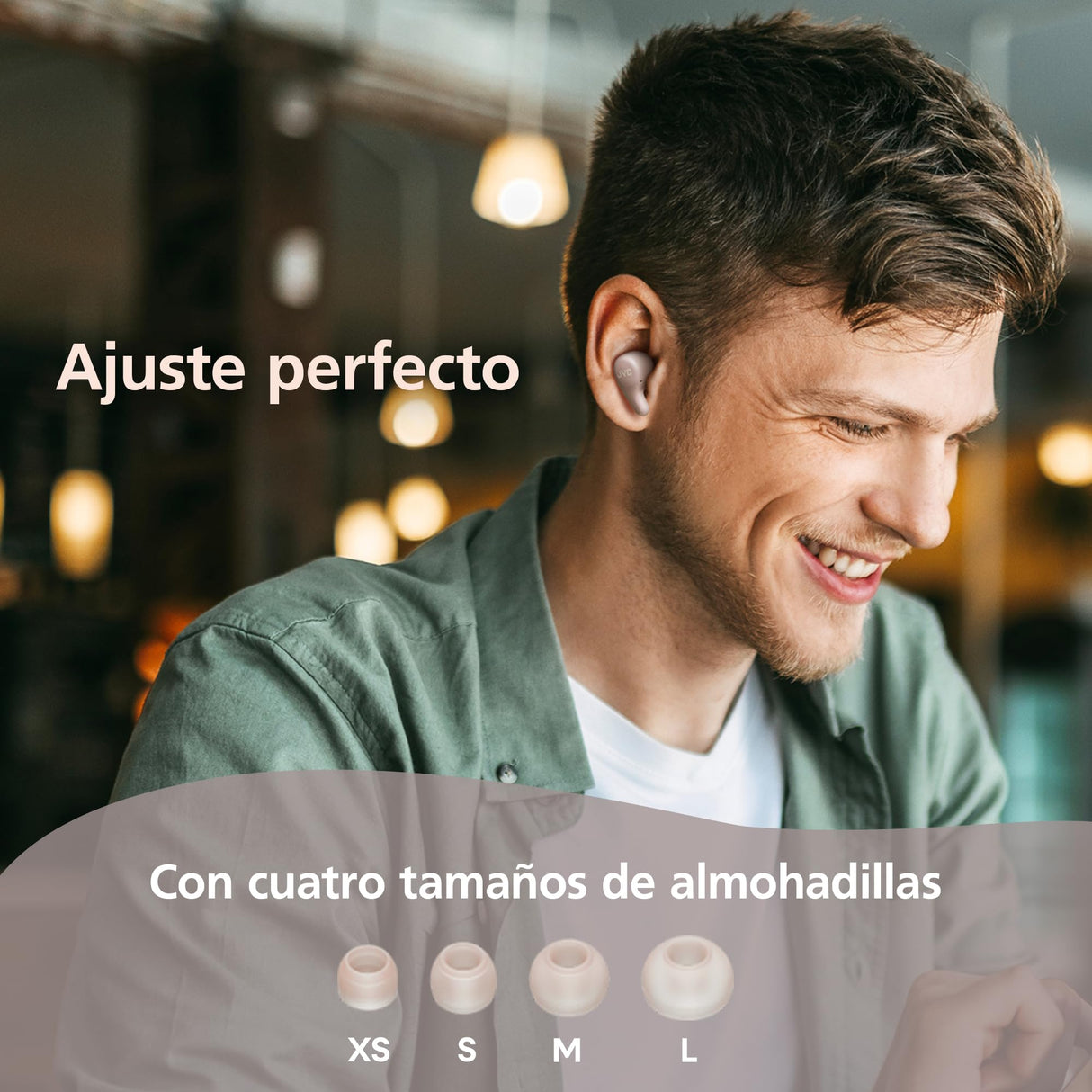 JVC Gumy Premium Auriculares Bluetooth True Wireless con Cancelación de Ruido, Bluetooth 5.4, Modo Ambiente, Baja Latencia, 26h batería, Estuche Translúcido USB-C, Marrón Mocha - HA-A23T-T