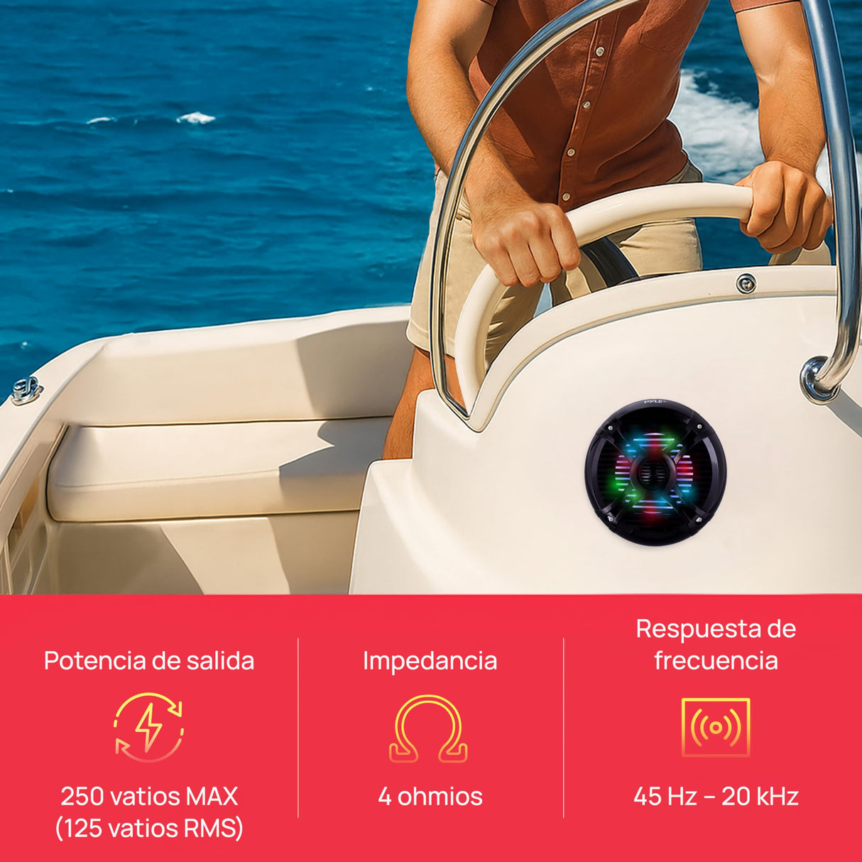 Pyle par de Altavoces Marinos de 6.5”, 250V, Sonido Estereo, Duales, Exteriores, Resistentes al Agua y a la Intemperie