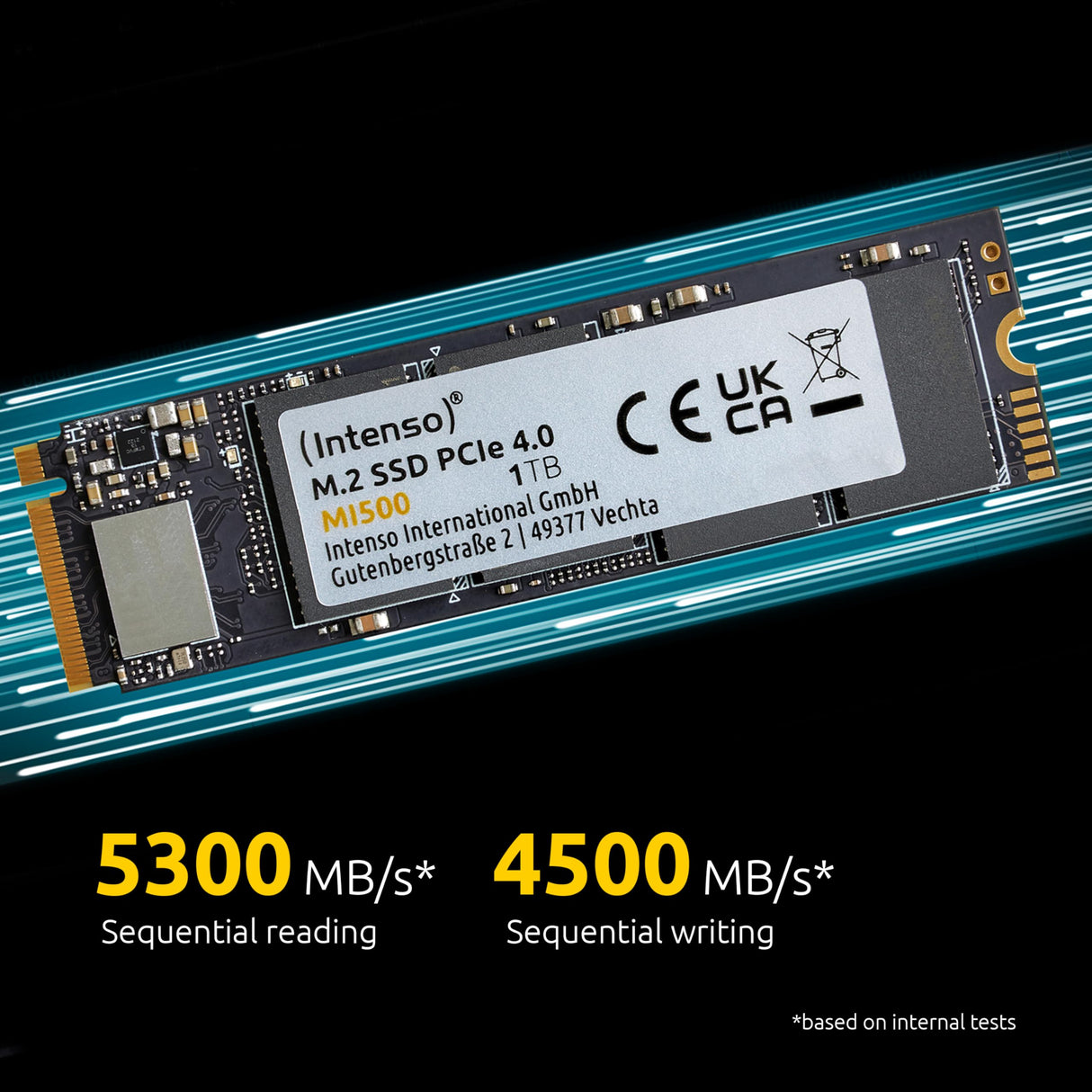 Intenso MI500 2TB NVMe SSD, M.2 SSD Interno, PCIe 4.0 Gen4x4, 5300 MB/s de Lectura, 4500 MB/s de Escritura, Unidad de Estado sólido, 2 TB