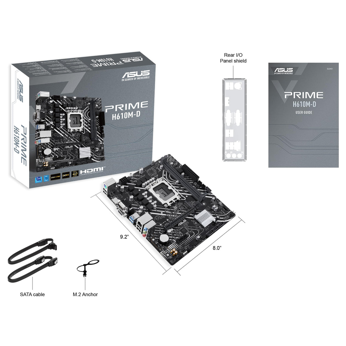 ASUS PRIME H610M-D - Placa base micro-ATX Intel H610 (LGA 1700), DDR5, PCIe 4.0, ranura M.2, Realtek 1 Gb Ethernet, HDMITM/VGA, USB 3.2 Gen 1, SATA 6 Gbps, puerto COM, cabezal RGB