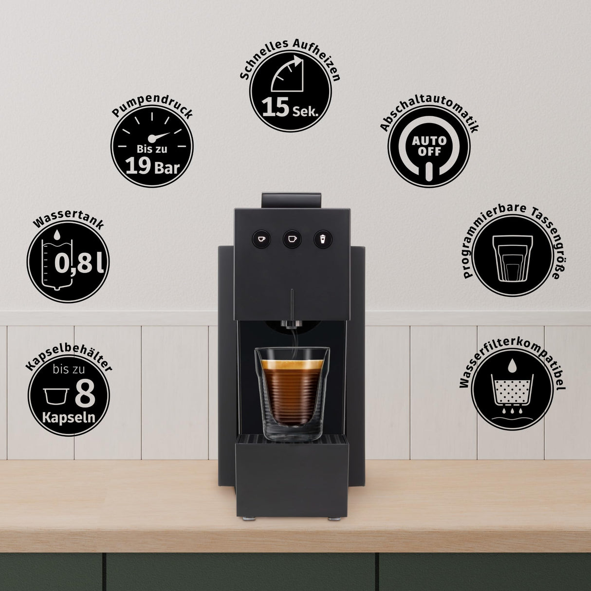 K-fee System 710257 Square 1455 - Cafetera de cápsulas, color negro brillante