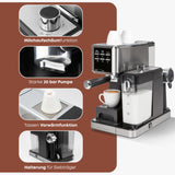 ProfiCook® cafetera espresso 2en1 para café en polvo y cápsulas compatibles Nespresso - máquina portafiltro 20 bar - con sistema de leche para latte y cappuccino- portafiltro para espresso- PC-ES 1266
