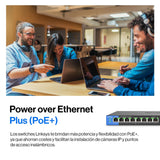 Linksys LGS116P-EU switch de red Gigabit no administrado de 16 puertos con 8 puertos PoE+, hasta 1000 Mbps, para empresas y particulares, vigilancia IP, divisor Ethernet de sobremesa