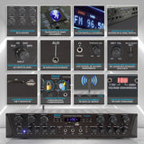 Pyle amplificador de sonido, Para el hogar, 600W, Bluetooth, Inalambrico, Estereo, 6 canales, Digital LCD, Conector para auriculares, Entrada de microfono de ¼", USB, SD, AUX, RCA, Radio FM