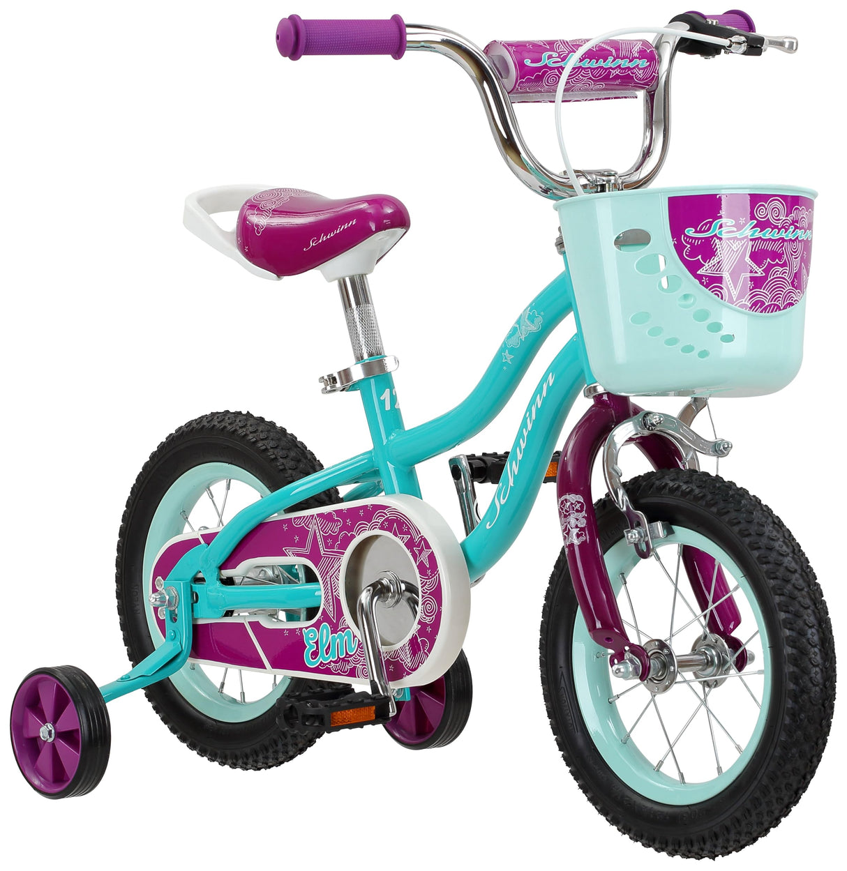 Schwinn Elm - Bicicleta para niños, ruedas de 12 pulgadas, asiento ajustable, incluye estabilizadores, rosa