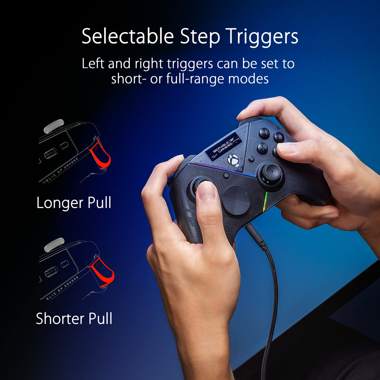ASUS ROG Raikiri PRO - Mando con licencia oficial Xbox, pantalla OLED, conectividad triple, botones configurables, 4 botones traseros, joystick ajustable, ESS DAC, compatible con PC, Xbox y ROG Ally