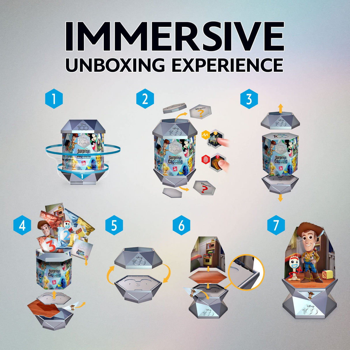YuMe Disney 100 Surprise Mystery Capsules - Caja de ciegas con Pixar y Personajes de Disney Figurines de Vinilo - Series 1 Blind Bag Surprise Toys (12 Unidades)