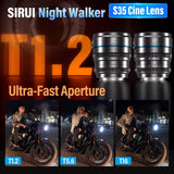 SIRUI Night Walker Lente de Cine con Enfoque Manual Set, 16mm, 75mm, Lente de Gran Apertura T1.2 con Montura S35 para X Montura Cameras, para X-H2/H2S, XT-4, XT-3,X-S10 (MS-2SXG, X Montura, Gris)