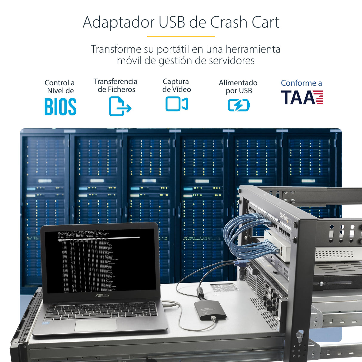 StarTech.com Adaptador USB de Crash Cart - Vídeo y Transferencia de archivos - Adaptador de Crash Cart para Ordenador Portátil - Adaptador KVM de Crash Cart para Sala de Servidores (NOTECONS02)
