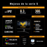 ASUS TUF Gaming VG27AQML5A Monitor de 27 Pulgadas QHD Fast IPS, 300Hz, 0.3ms, G-Sync y AMD FreeSync Premium, ELMB Sync, VESA, DisplayHDR 400, 95% DCI-P3, DisplayWidget Center, IA Gaming