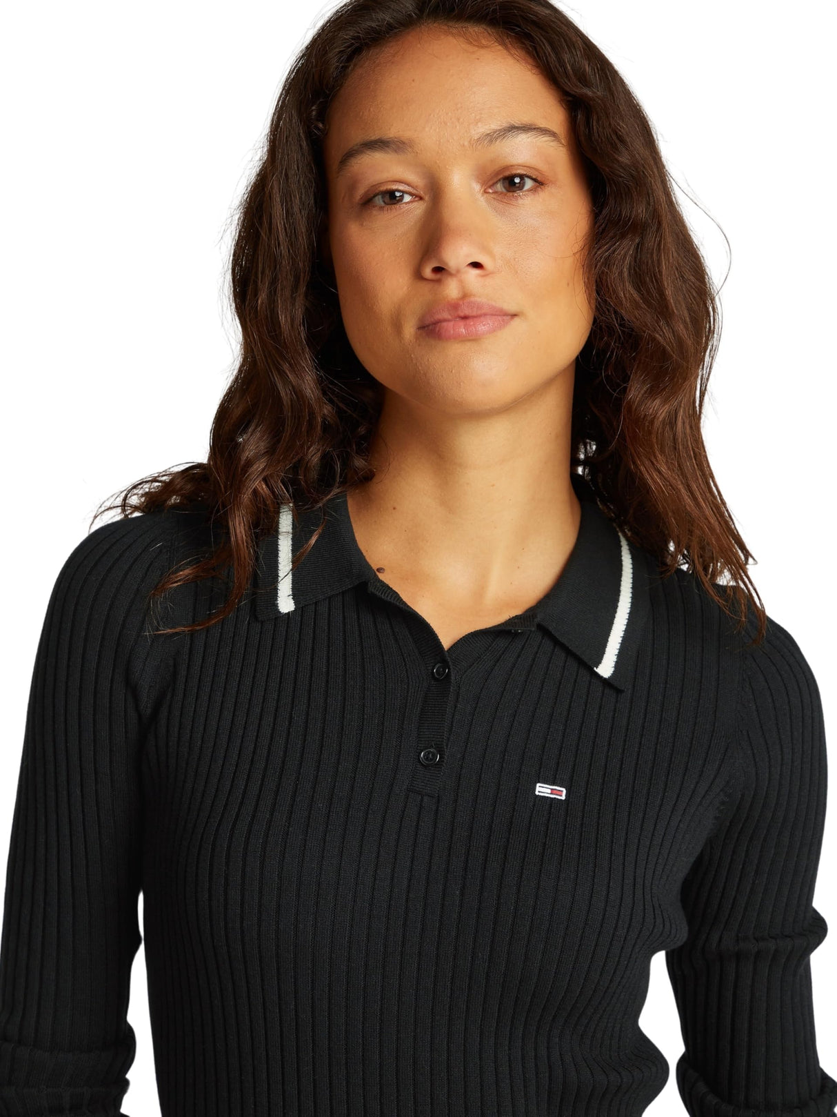 Tommy Jeans Vestido Tipo Polo Mujer Midi con Apertura en la Pierna, Negro (Black), S