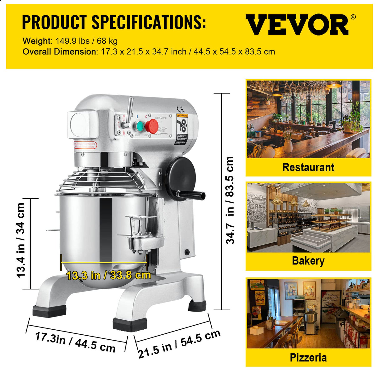 VEVOR Batidora Amasadora 30 L, Amasadoras Repostería Profesional, de Acero Inoxidable, Batidora Amasadora Repostería Multifuncional de Pan, con 3 Velocidades Ajustables, 3 Accesorios de Mezcla